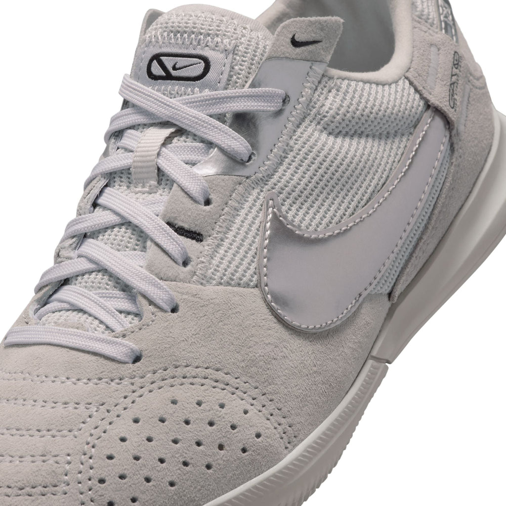 Nike Junior Streetgato Indoor Soccer Shoes- Light Smoke Grey/Metallic Silver