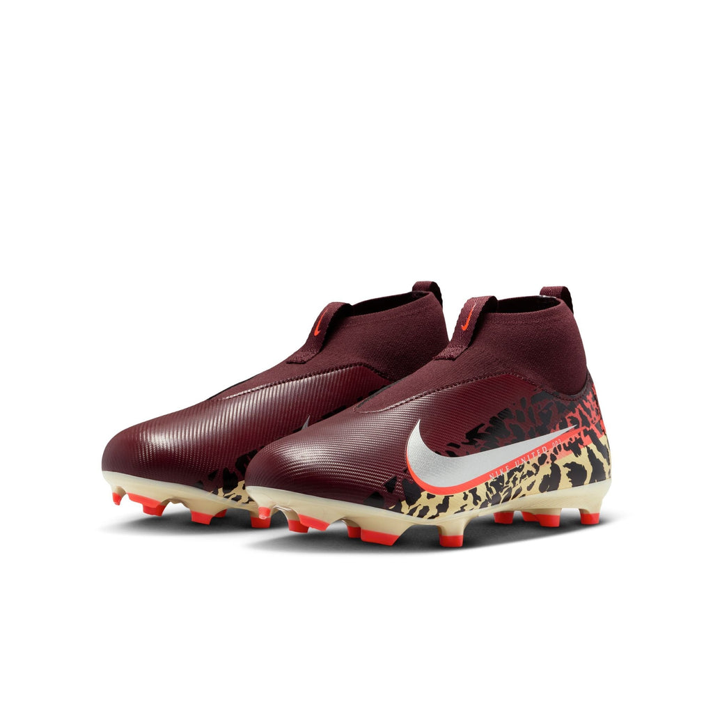 Nike United Junior Zoom Mercurial Superfly 10 Academy FG Firm Ground Soccer Cleats- Burgundy Crush/Metallic Silver