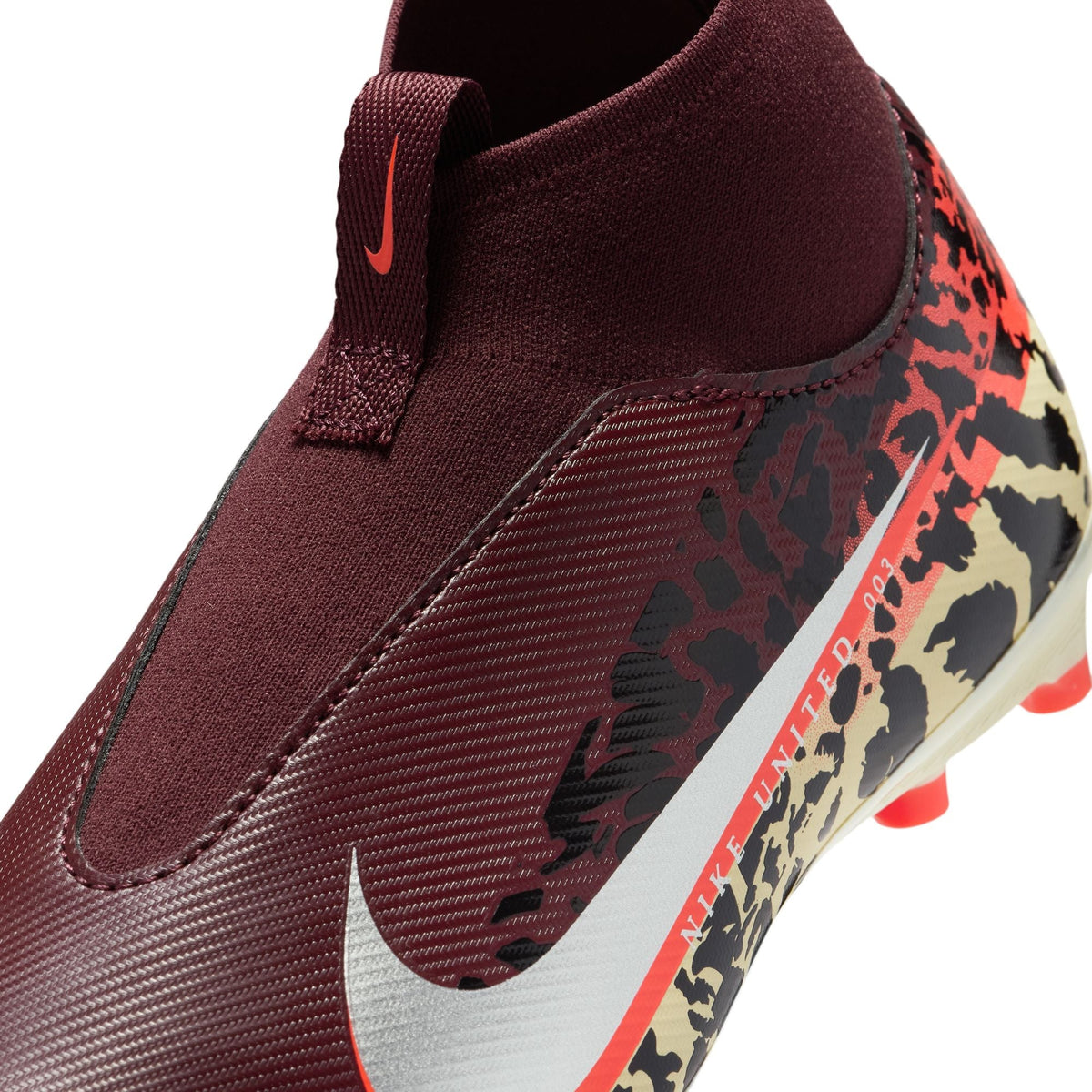 Nike United Junior Zoom Mercurial Superfly 10 Academy FG Firm Ground Soccer Cleats- Burgundy Crush/Metallic Silver