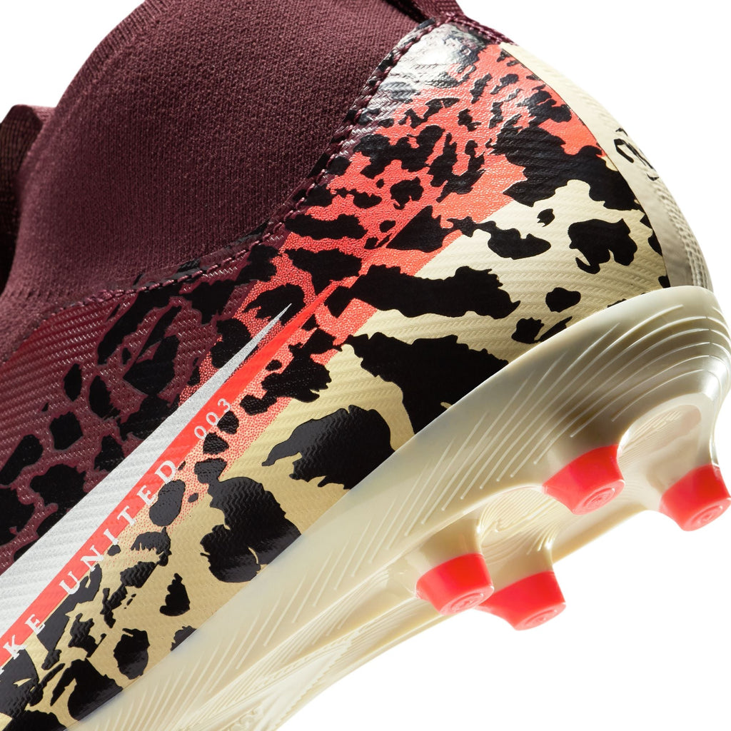 Nike United Junior Zoom Mercurial Superfly 10 Academy FG Firm Ground Soccer Cleats- Burgundy Crush/Metallic Silver