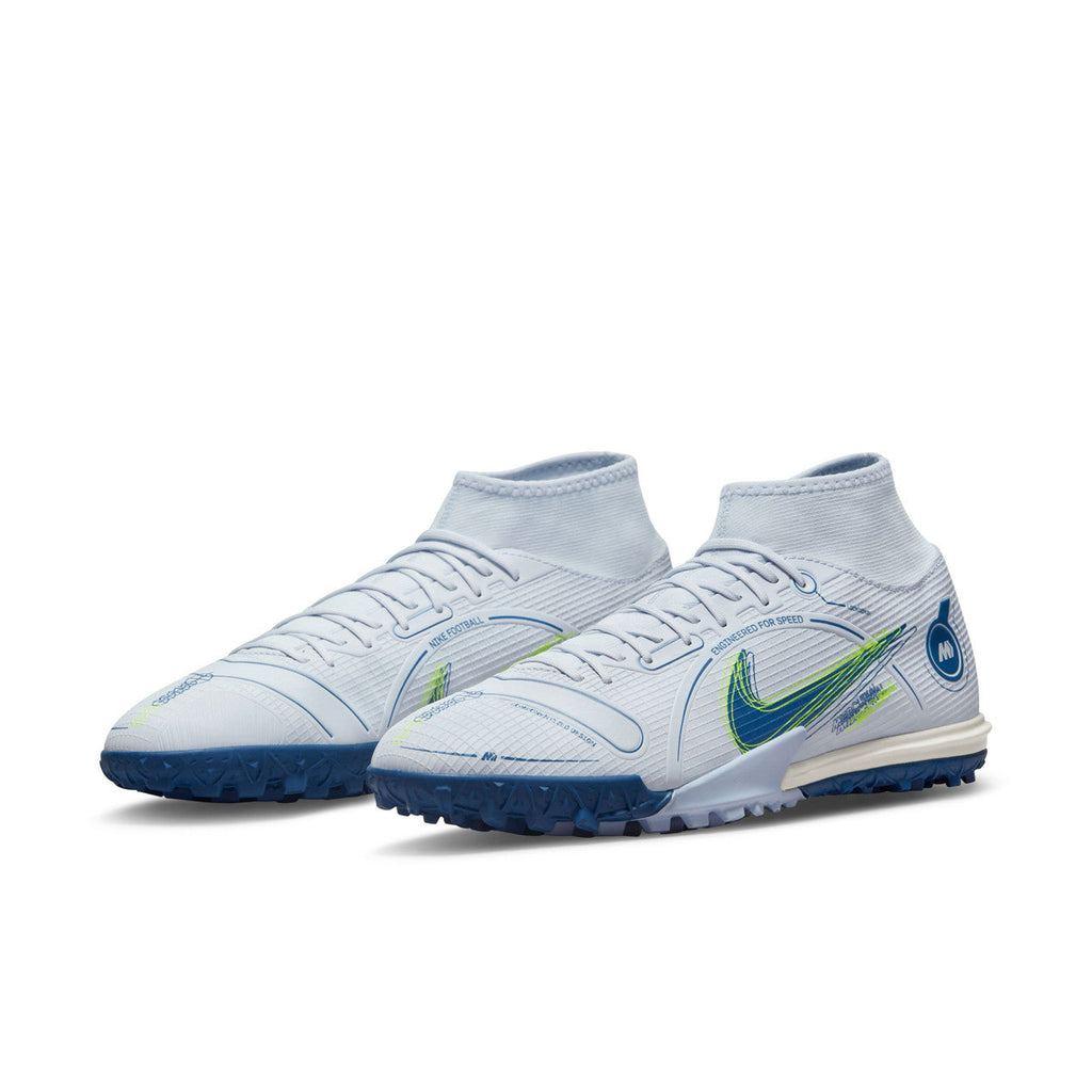 Nike Mercurial Superfly 8 Academy TF Artificial Turf Soccer Shoe - Grey/Blackened Blue/Light Marine/Laser Blue/Volt