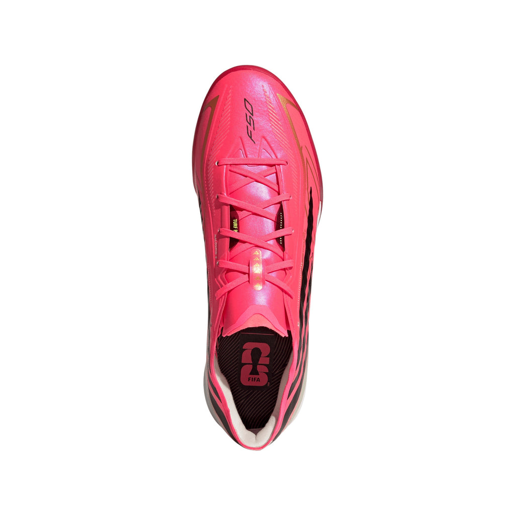 adidas F50 Hyperfast Pro TF Turf Soccer Cleats - Solar Turbo / Core Black / Gold Metallic