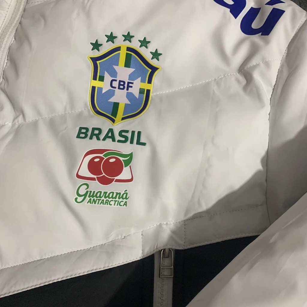 Brazil CBF Men Full‑Zip Padded Hooded Jacket Warm Winter Soccer Outerwear