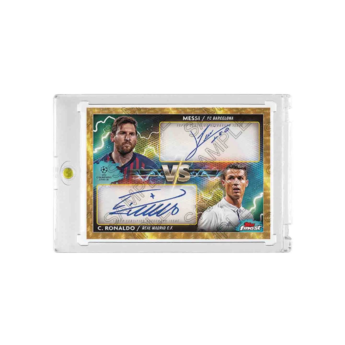 Messi vs Ronaldo Dual Printed Signature Football Trading Card, Barcelona vs Real Madrid, Magnetic One‑Touch Holder