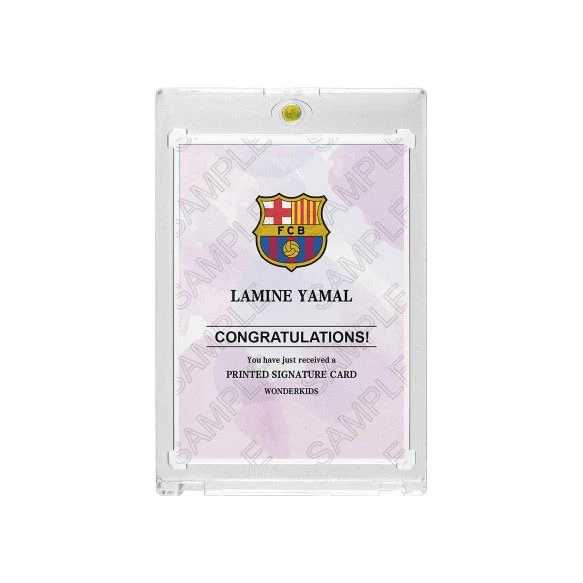 Lamine Yamal FC Barcelona Topps Chrome Wonderkids Printed‑Signature Collectible Card, Fan‑Made Card with Magnetic One‑Touch Holder