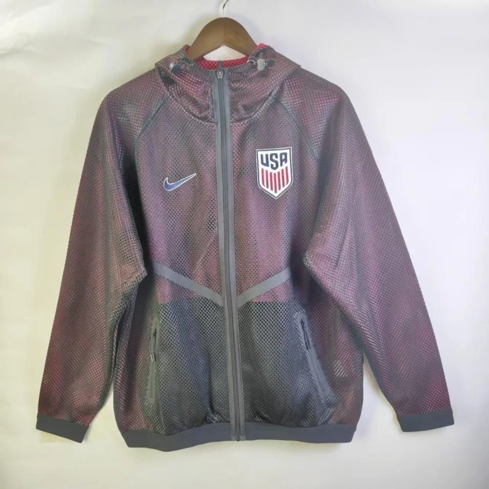 2026 National Team Mesh Hooded Windbreaker Jacket Full‑Zip Football Training Arrival Coat