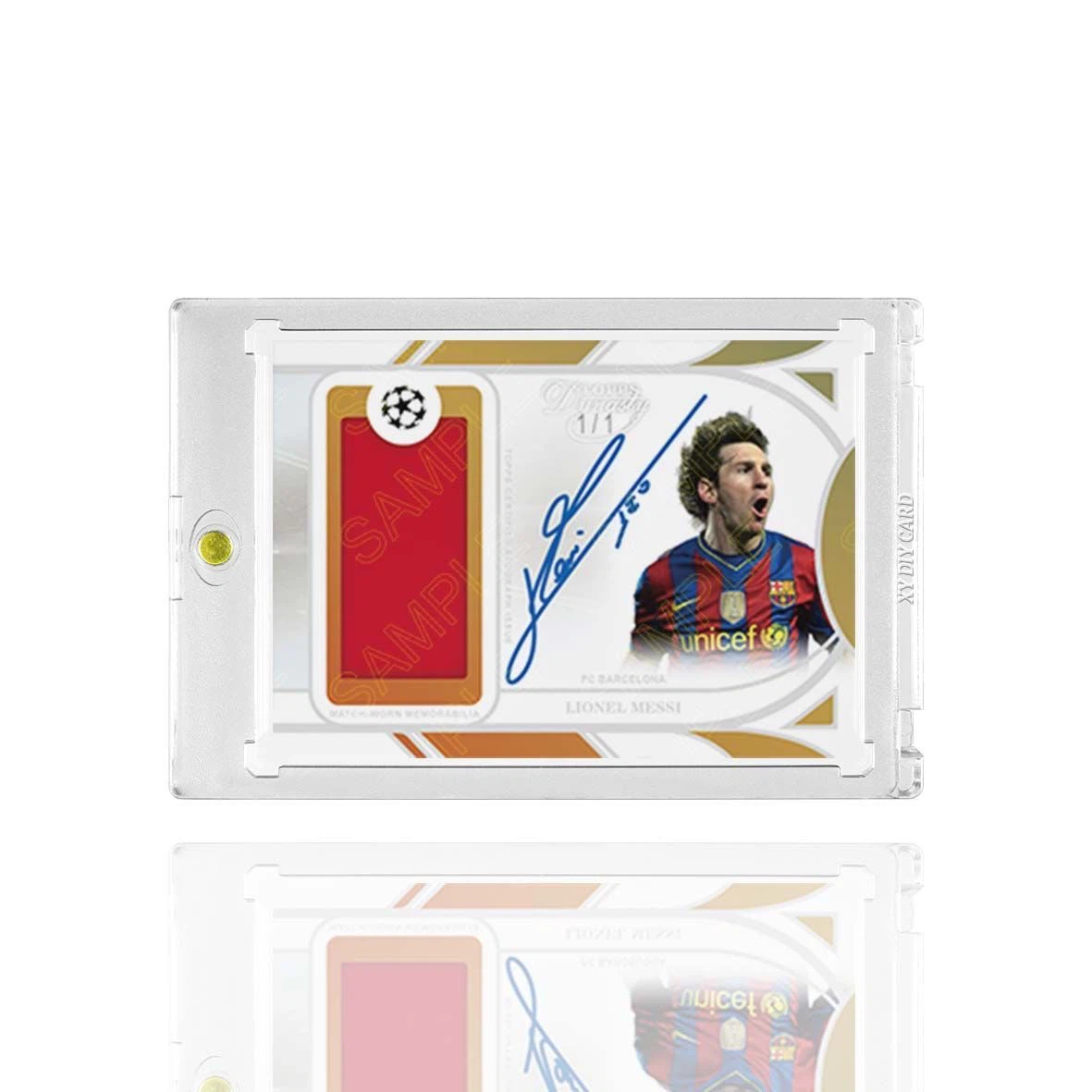 Lionel Messi FC Barcelona Dynasty Autographed Patch 1/1 Printed‑Signature Collectible Card, Fan‑Made UCL Memorabilia Card with Magnetic One‑Touch Holder