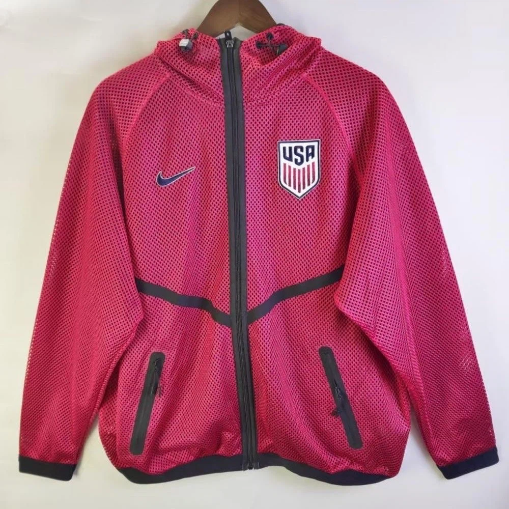 2026 National Team Mesh Hooded Windbreaker Jacket Full‑Zip Football Training Arrival Coat