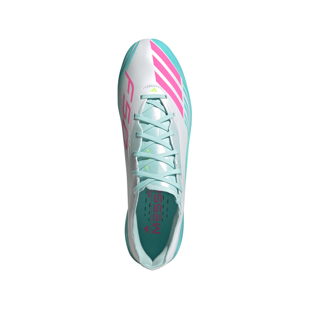 adidas F50 Elite Messi FG Firm Ground Soccer Cleats- Cloud White / Lucid Pink / Flash Aqua