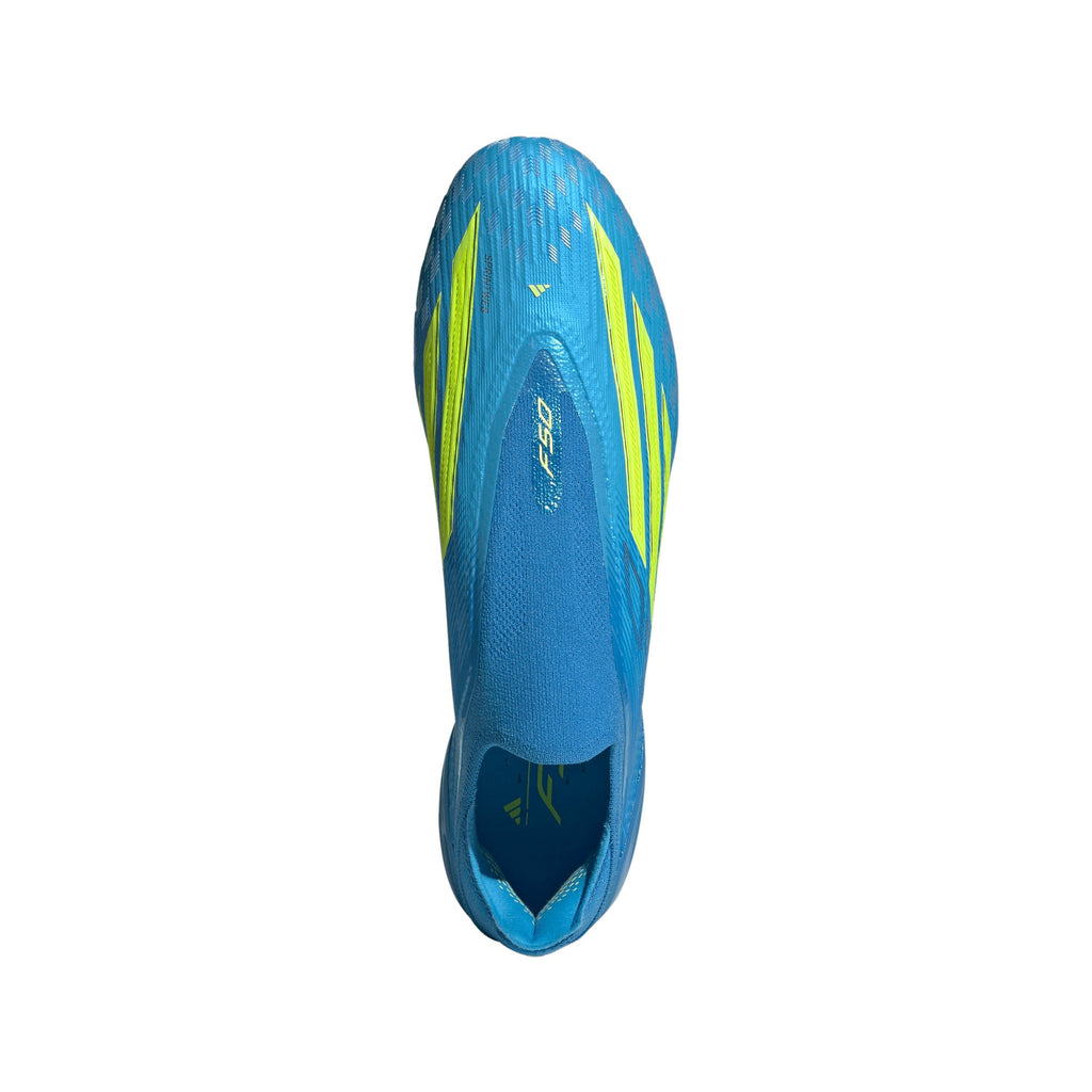 adidas F50 Elite Laceless FG Firm Ground Soccer Cleats- Lucid Ray Blue / Team Solar Yellow 2 / Lucid Aquamarine